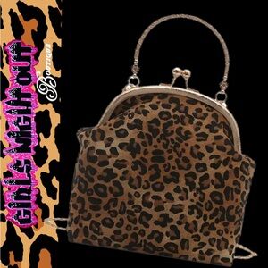 Leopard Print Frame-Top Handbag